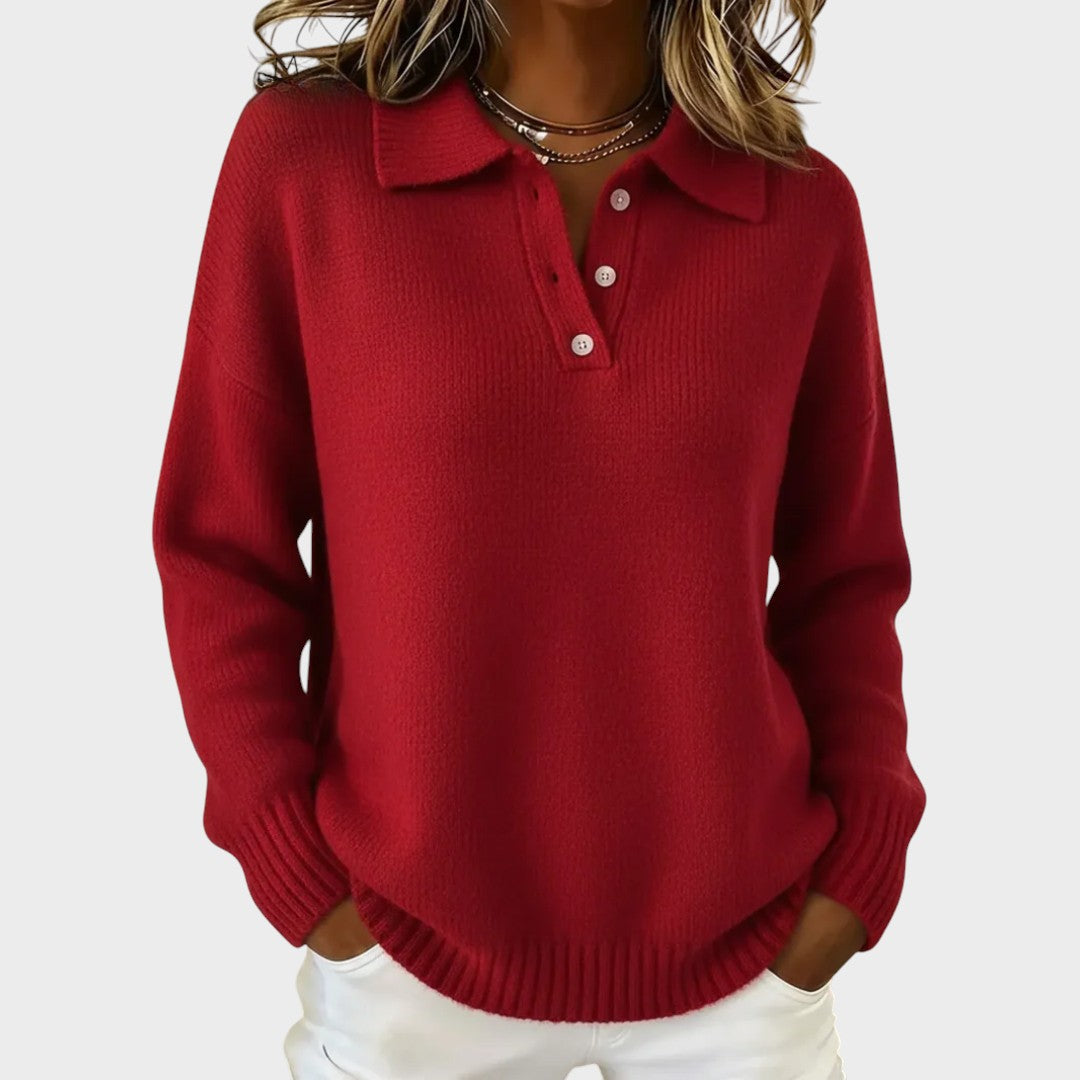 Olivia | Weicher Strickpullover mit Polo-Kragen