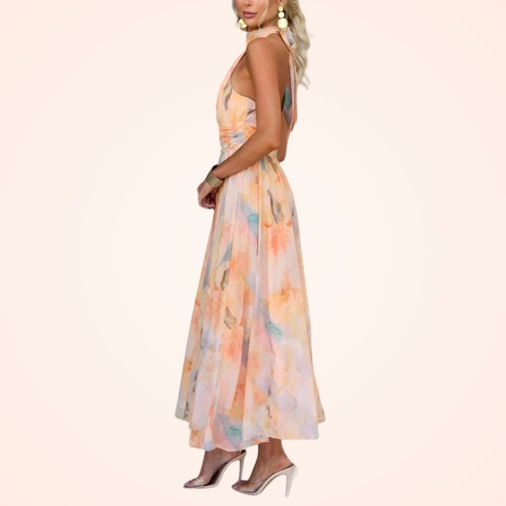 Grace | Halterneck Kleid mit fließendem Aquarelldruck