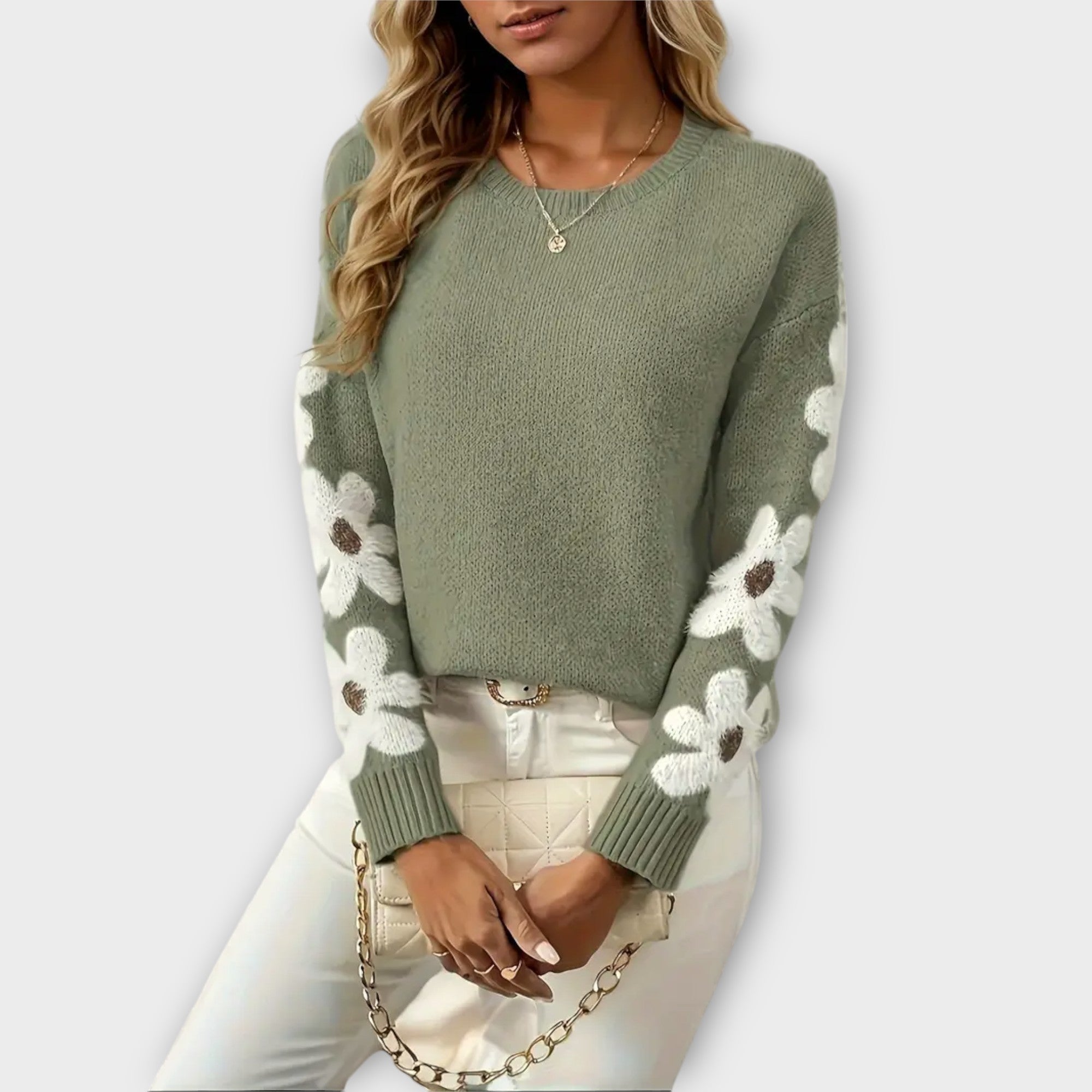 Rita | Weicher Strickpullover mit floralem Detail